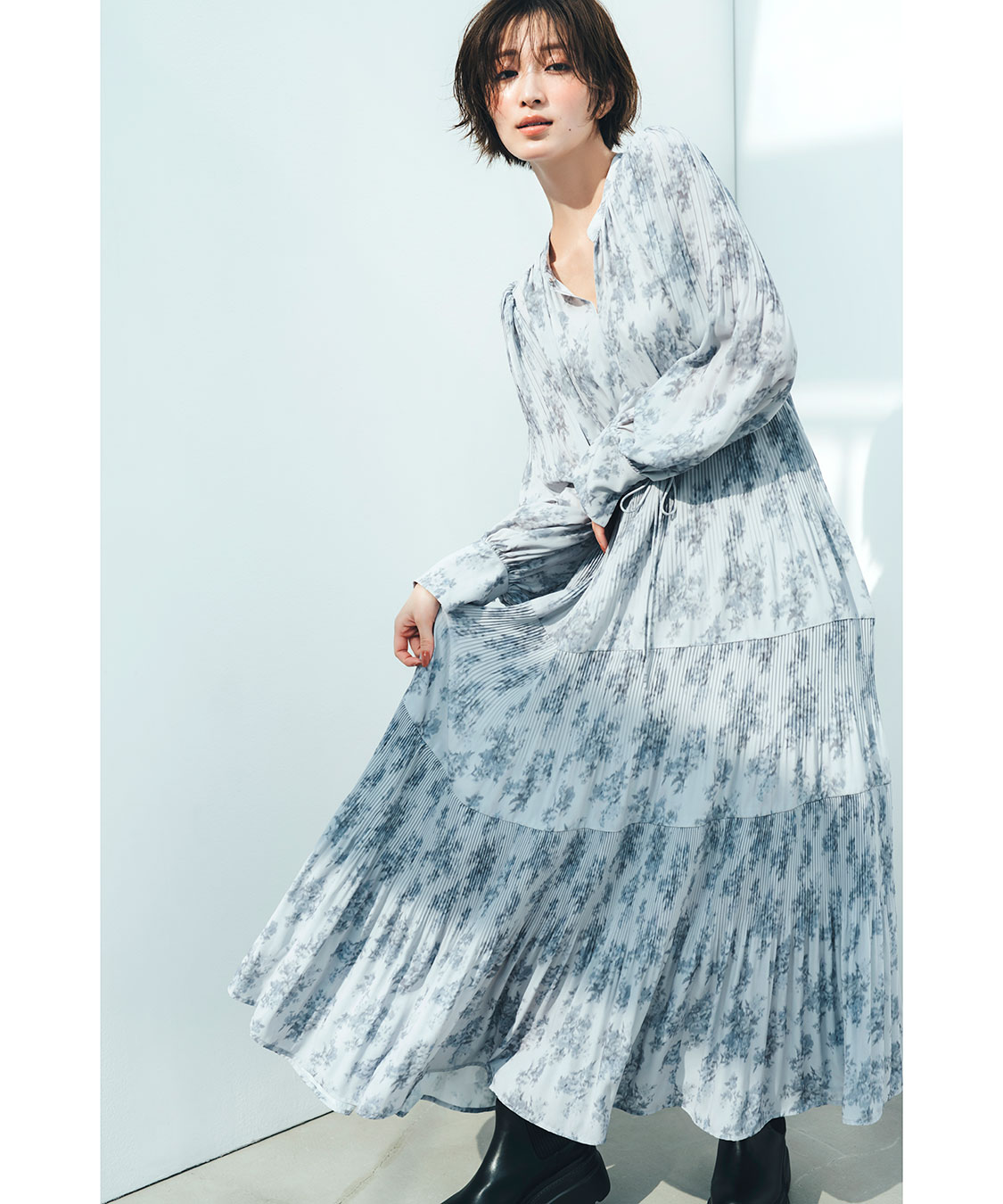 岡崎紗絵さんコラボ】フラワープリントプリーツティアード