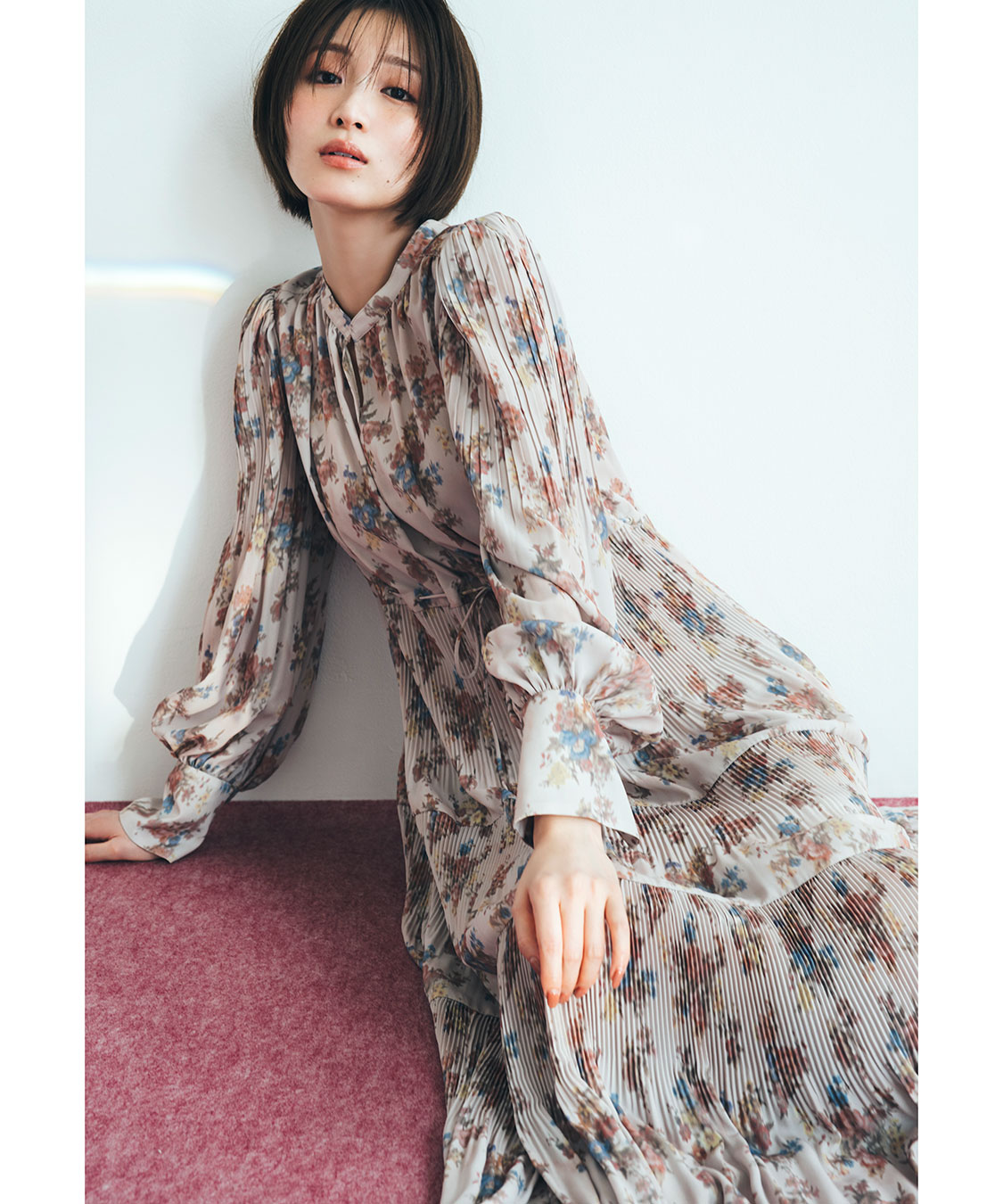 岡崎紗絵さんコラボ】フラワープリントプリーツティアードワンピース