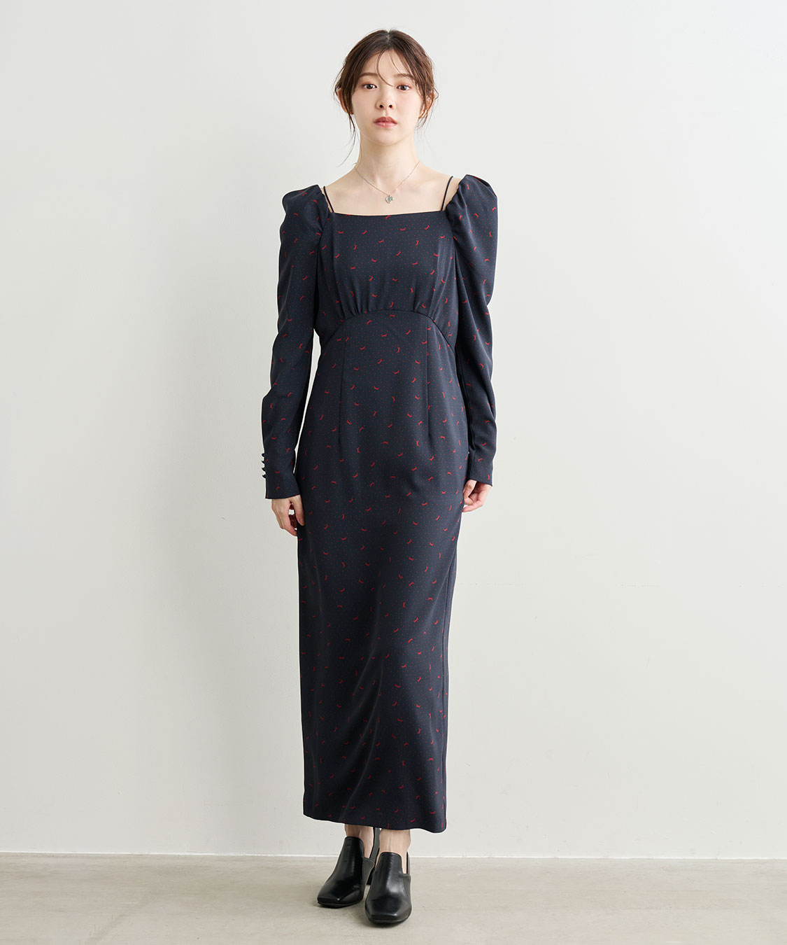 COCO DEAL スクエアネックプリントワンピース　ネイビーリボン スクエアネックプリントワンピース｜PETAL ONLINE（ペタルオンライン）