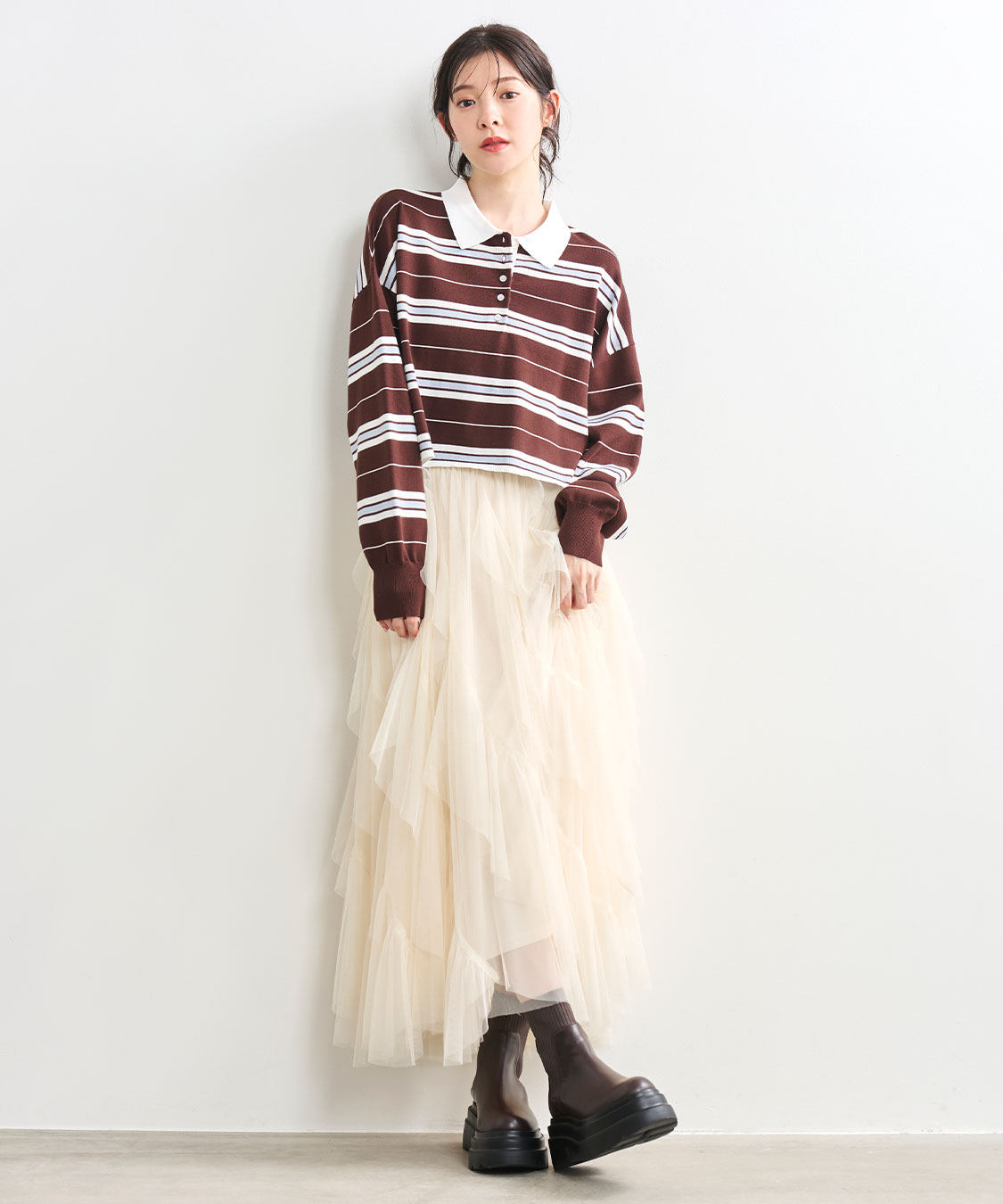 チュールエスカルゴフリルフレアスカート｜PETAL ONLINE（ペタル