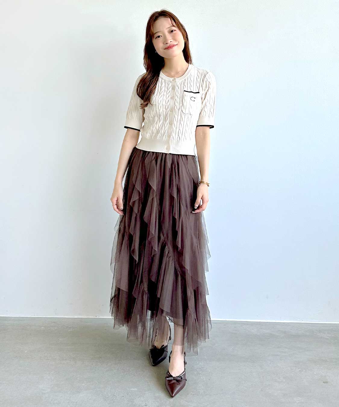 チュールエスカルゴフリルフレアスカート｜PETAL ONLINE（ペタル