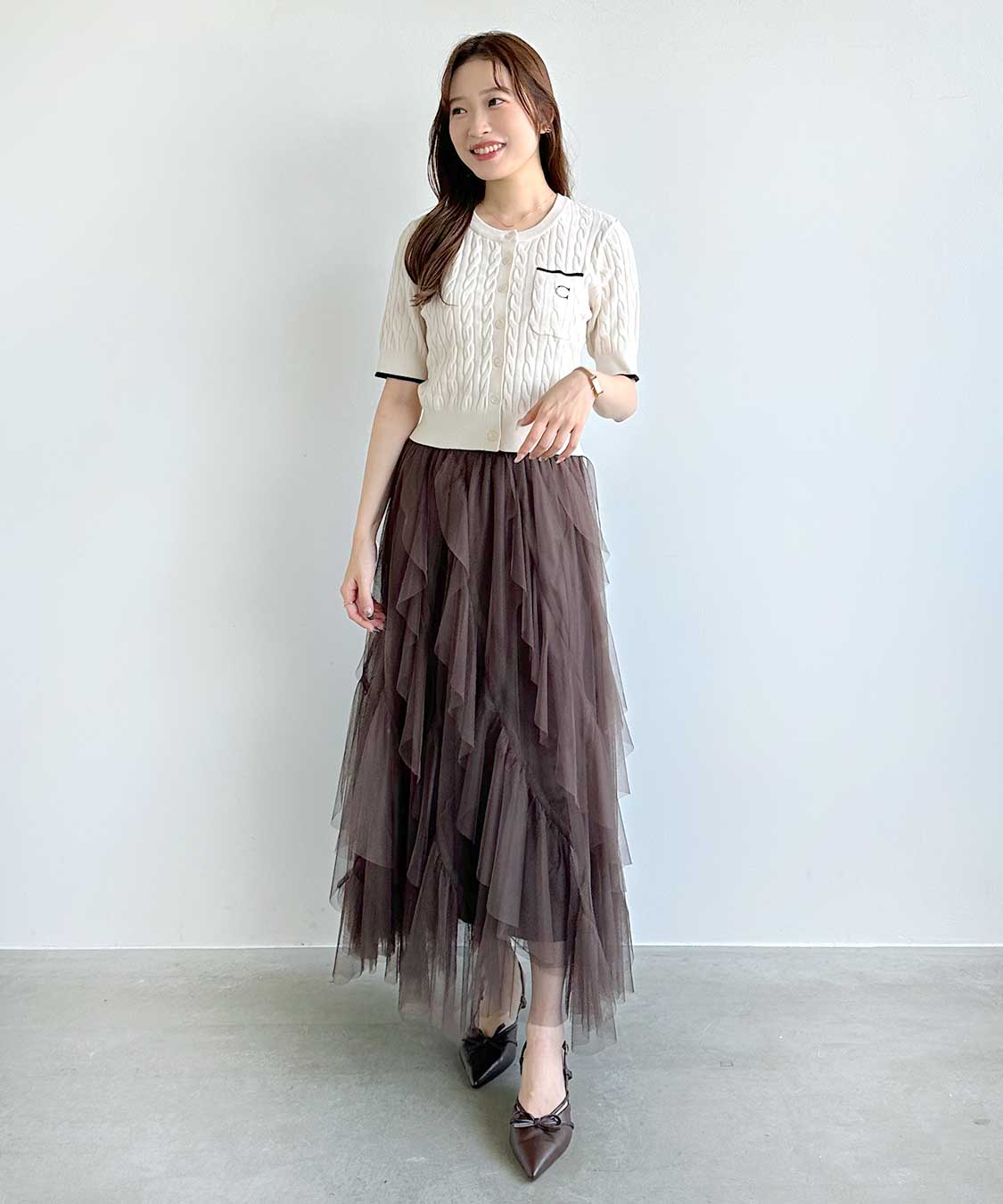 COCODEAL ココディール　チュールエスカルゴフリルフレアスカート チュールエスカルゴフリルフレアスカート｜PETAL ONLINE（ペタル