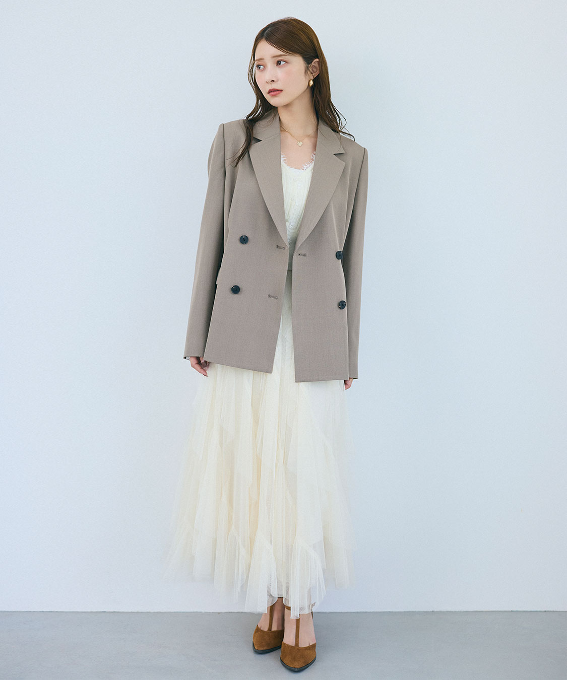 G.O.A. ベージュ フレアスカート チュールエスカルゴフリルフレアスカート｜PETAL ONLINE（ペタル