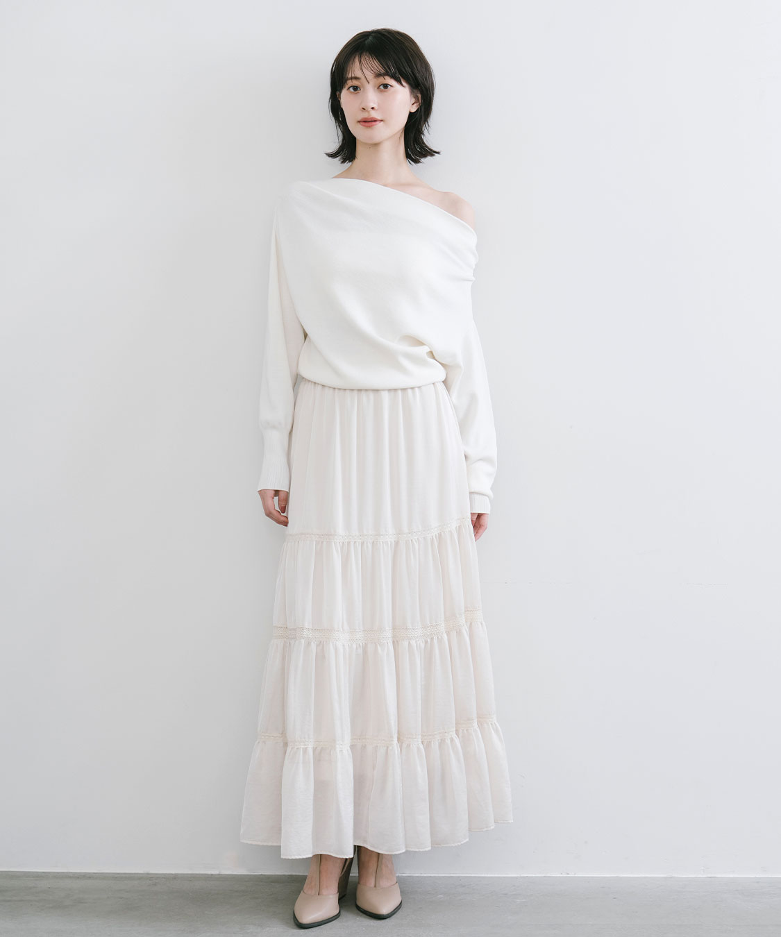 今季完売　COCO DEAL レース切替ティアードサテンスカート　アイボリー　2 レース切替ティアードサテンスカート｜PETAL ONLINE（ペタルオンライン）