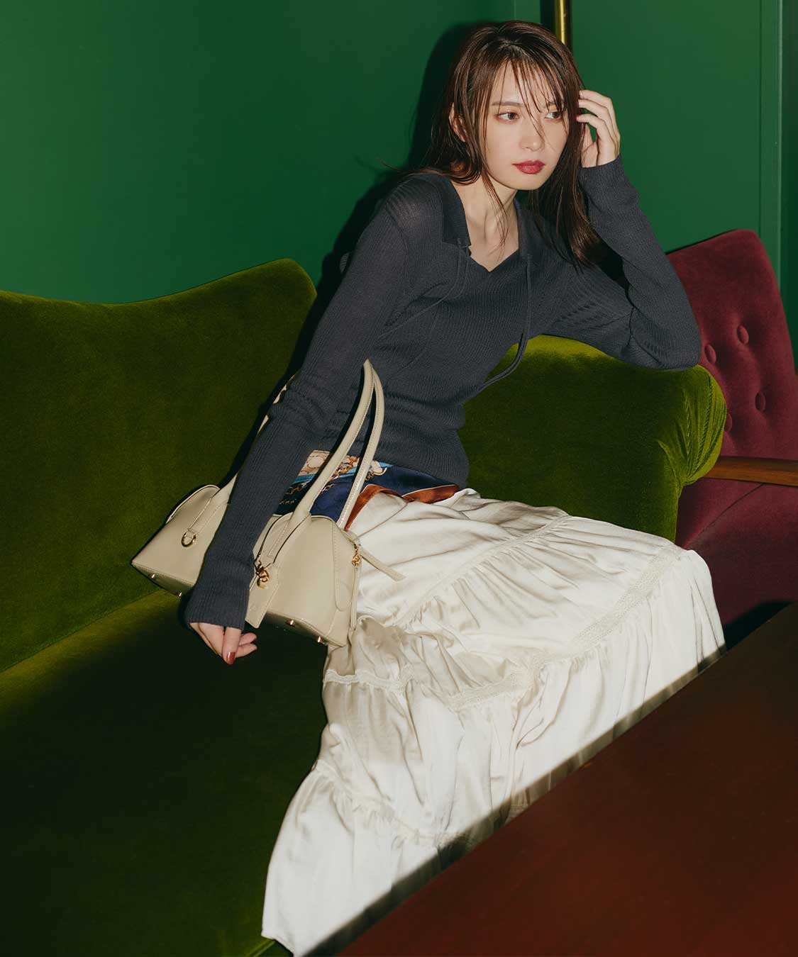 レース切替ティアードサテンスカート｜PETAL ONLINE（ペタルオンライン）