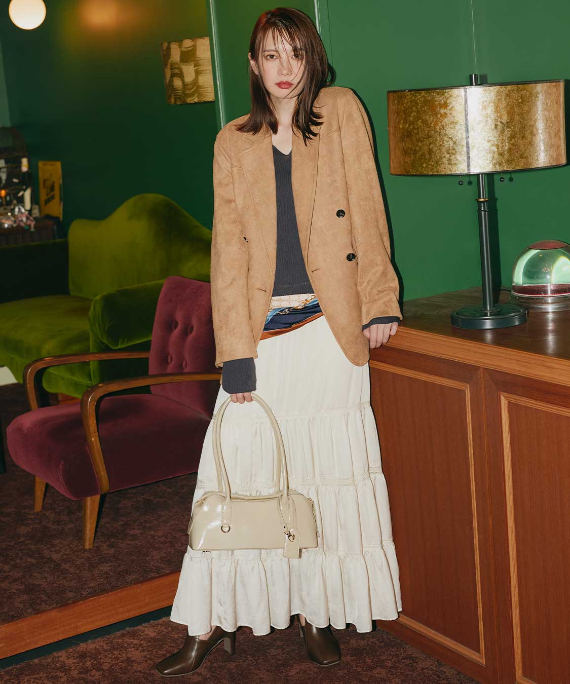 レース切替ティアードサテンスカート｜PETAL ONLINE（ペタル