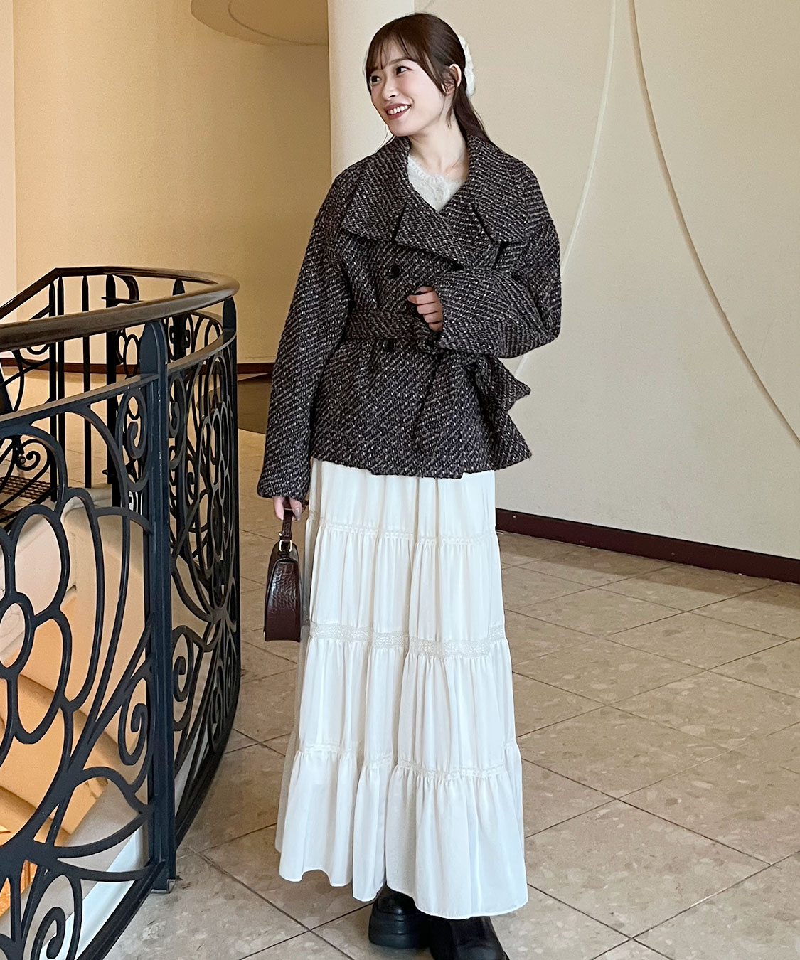 COCO DEALレース切替ティアードサテンスカート レース切替ティアードサテンスカート｜PETAL ONLINE（ペタルオンライン）