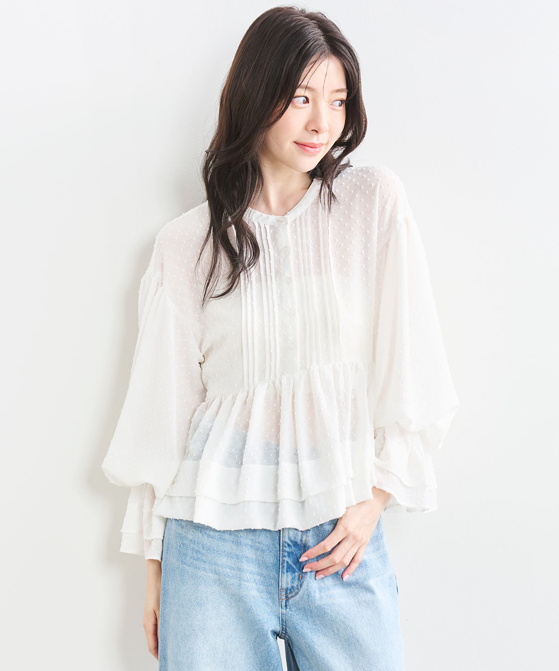 ドットジャカードペプラムブラウス｜PETAL ONLINE（ペタルオンライン）