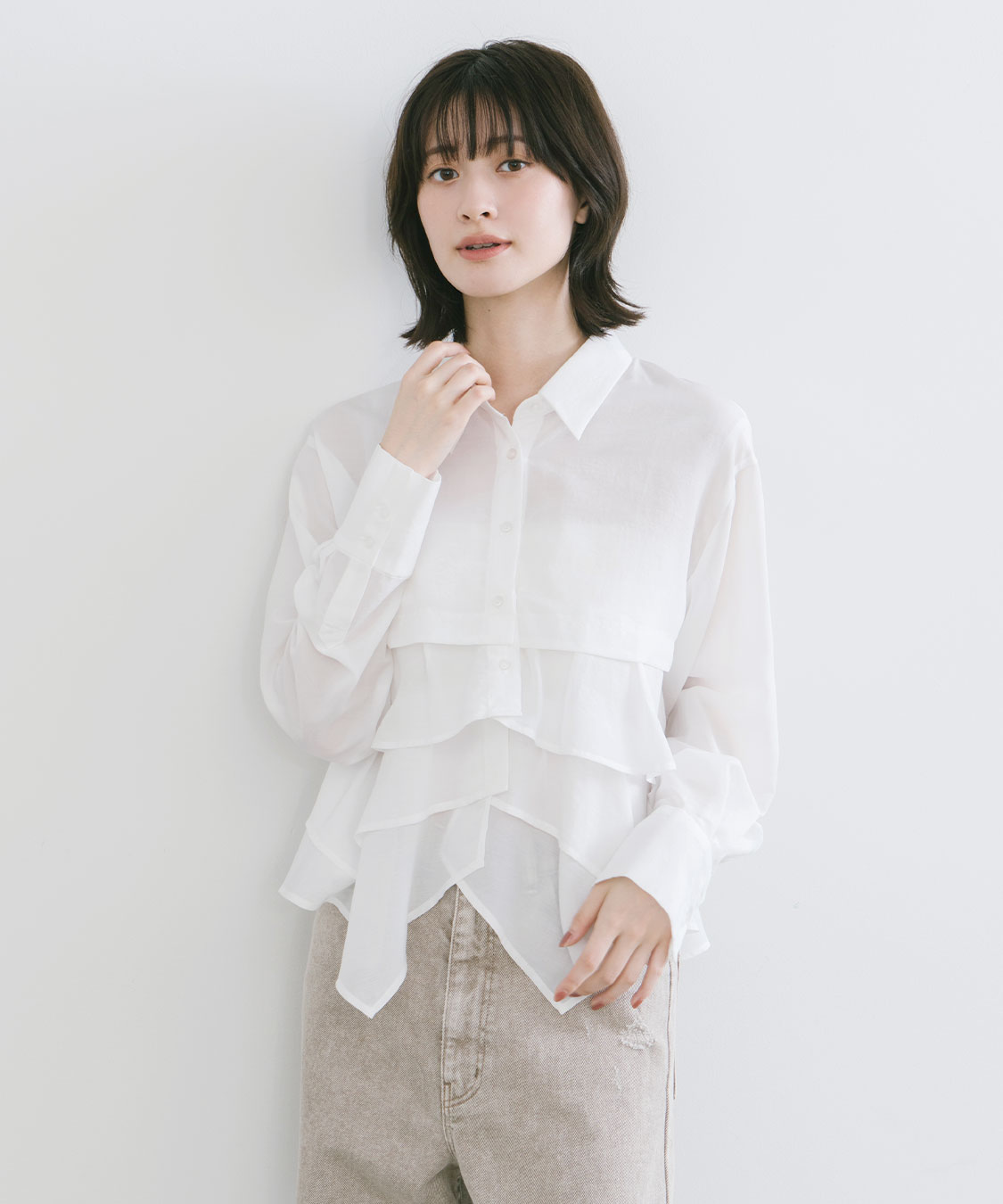 ★dear.gackt.zzz】コットンフリルカラーシャツsizeFREE コットンタイプライター デザインシャツ（01-04HG03-204）｜K.T