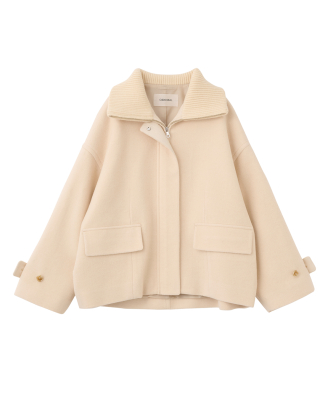 リブカラーウール混コート