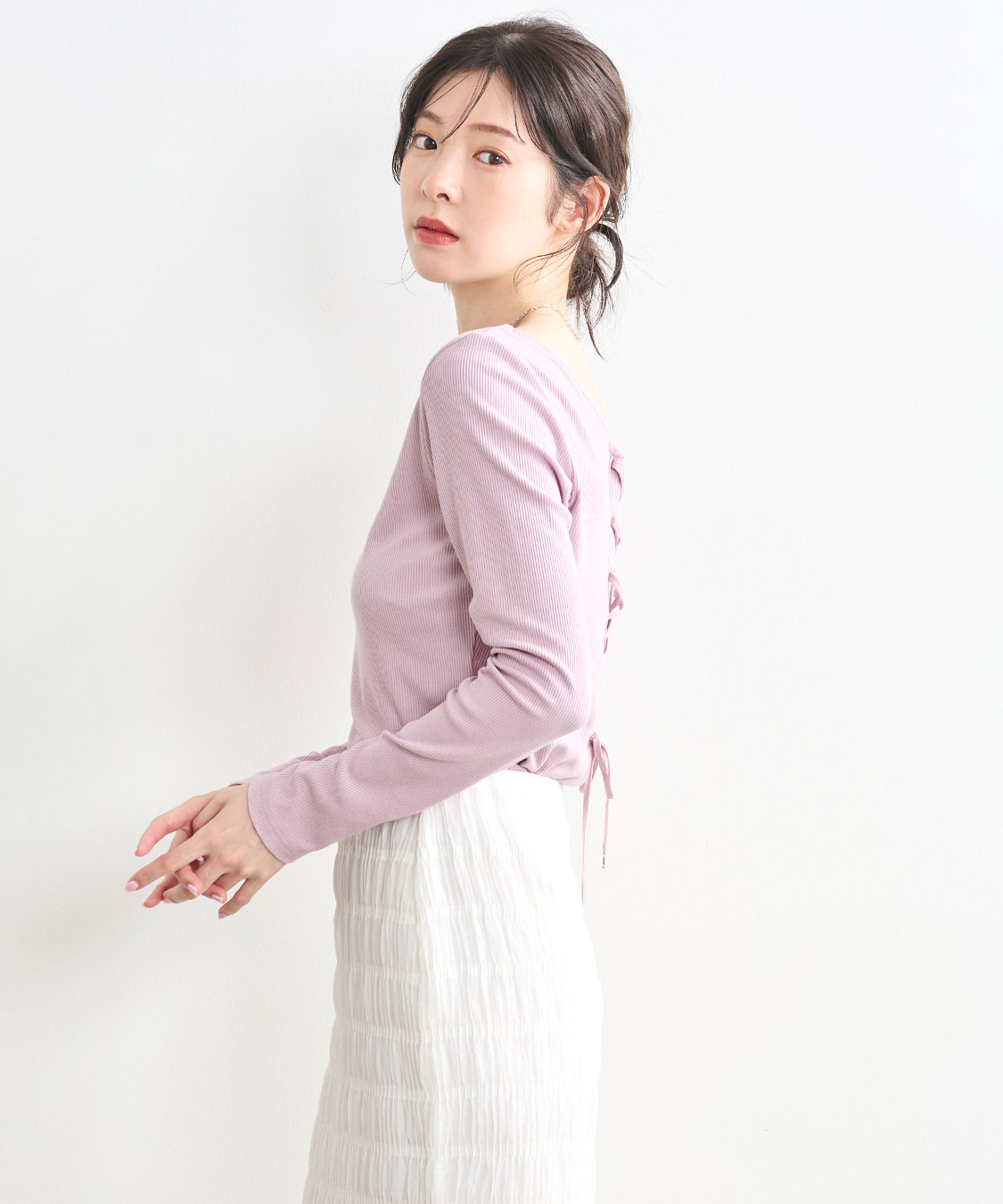 レースアップ前後2WAYリブトップス｜PETAL ONLINE（ペタルオンライン）