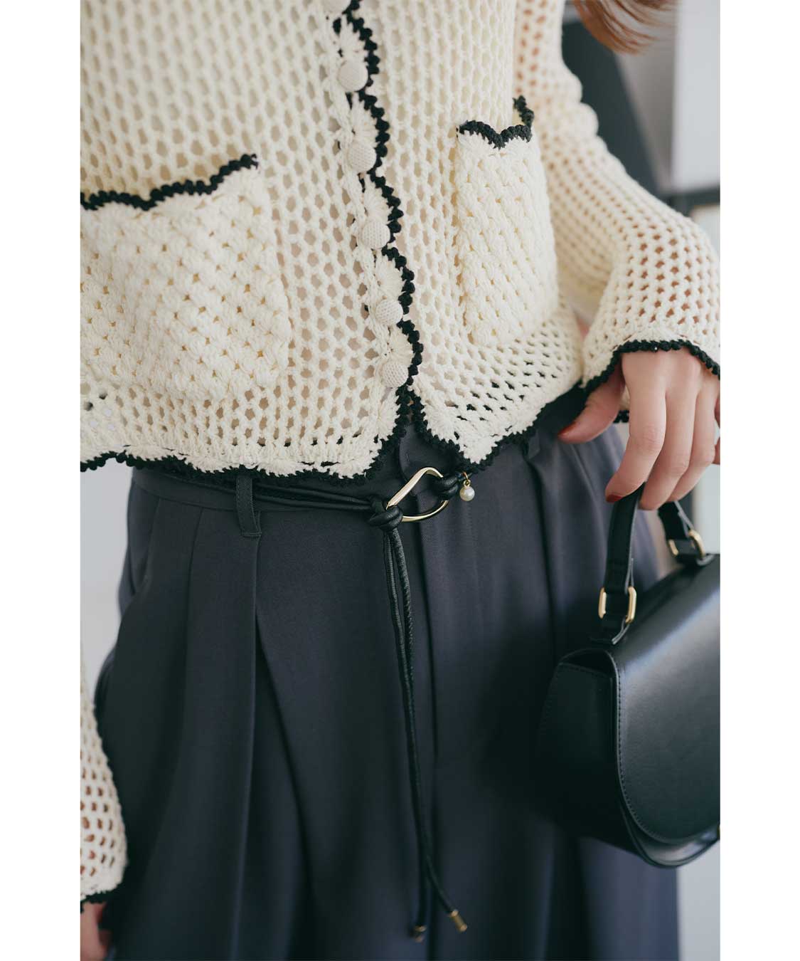 glamlipsクロシェニットカーディガン シャツライク Long カーディガン