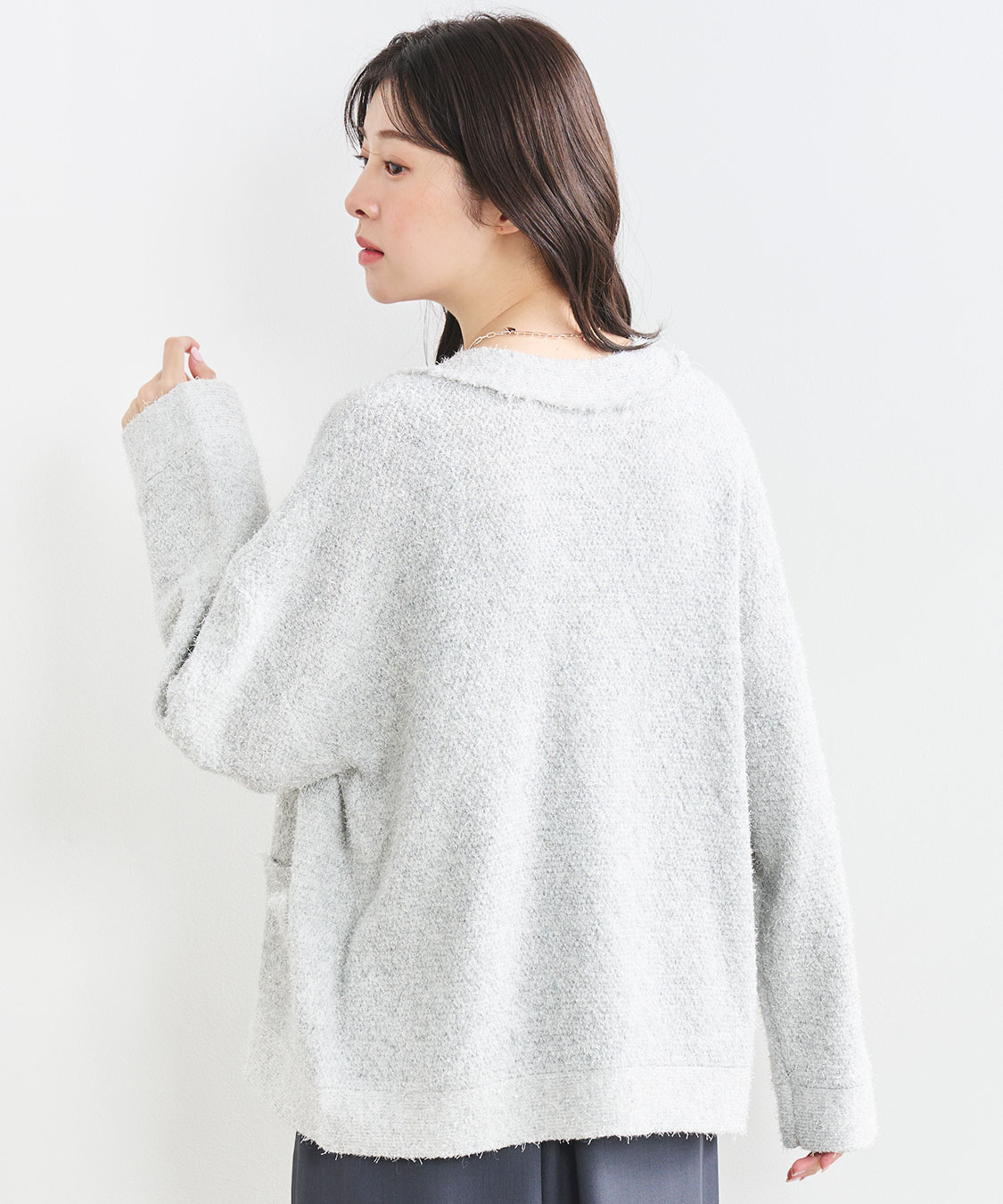 新品タグ付き✨FEDELI フェデーリ【44】カーディガン ホワイト 無地 畦編みパールニットカーディガンsdpxyf2953 アイボリー – [公式