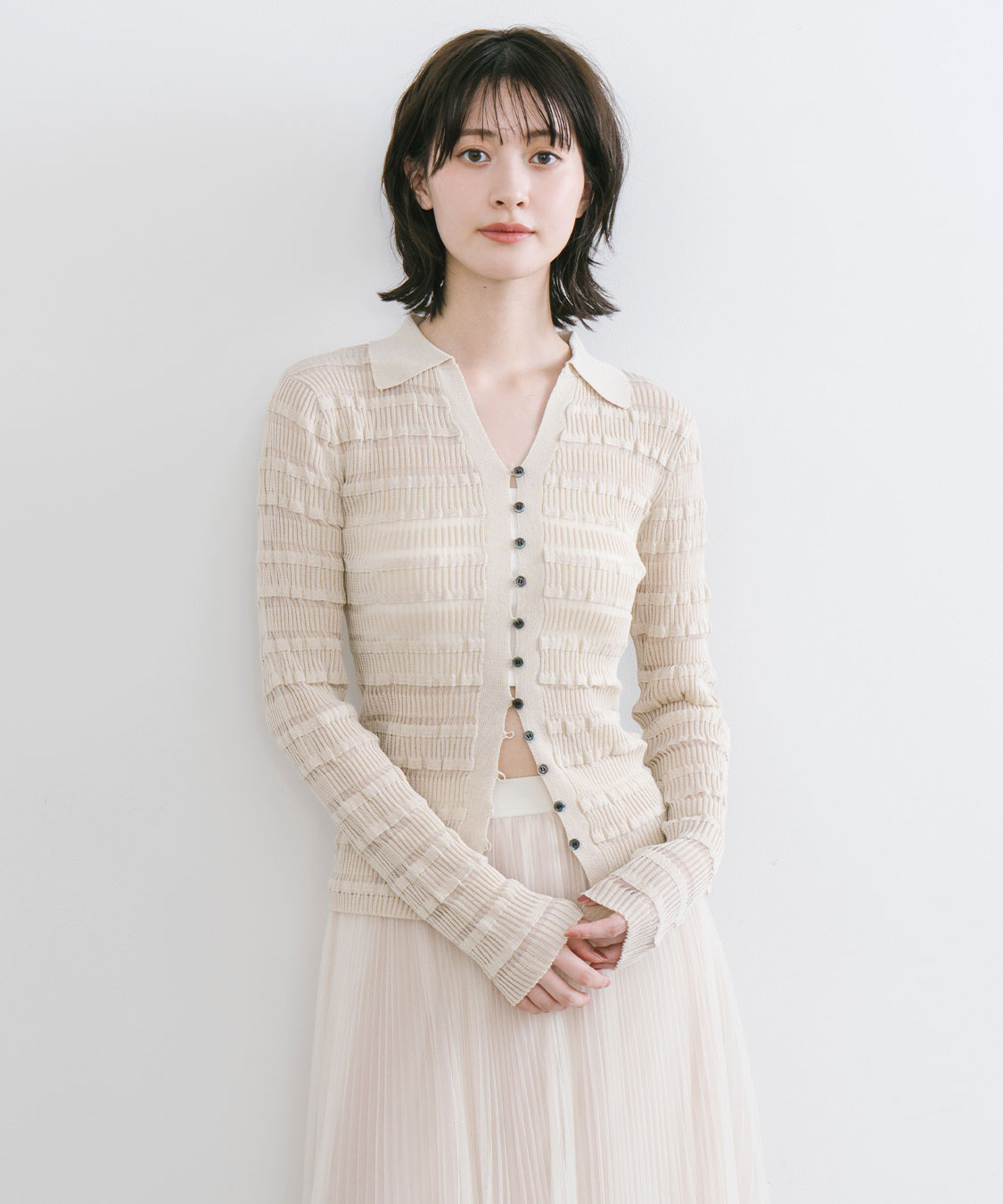 フリルボーダーニットシャツ｜PETAL ONLINE（ペタルオンライン）