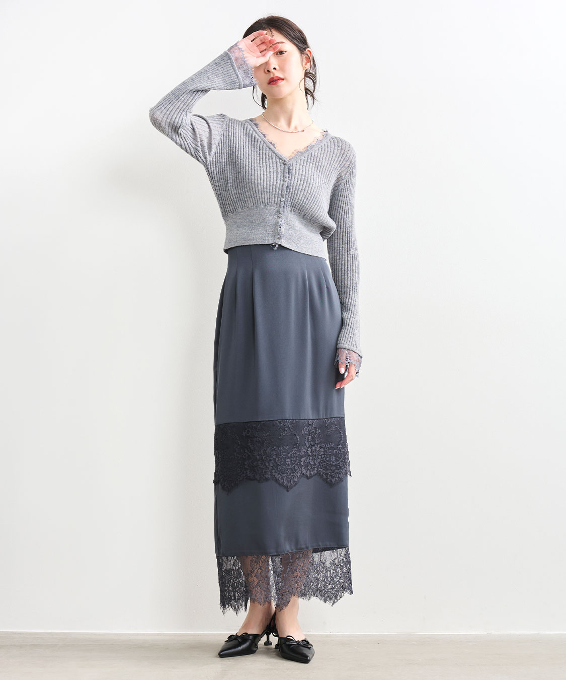 即完 ココディール タグ付 シアーリブレースカーディガン 杢グレー シアーリブレースカーディガン｜PETAL ONLINE（ペタルオンライン）