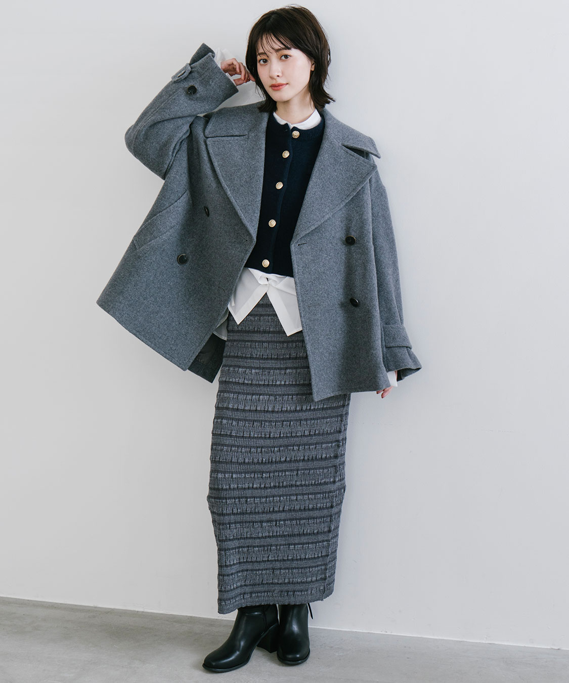 COCO DEAL ラクーン混ダブルフェイスニットカーディガン 杏グレー ラクーン混ダブルフェイスニットカーディガン｜PETAL ONLINE