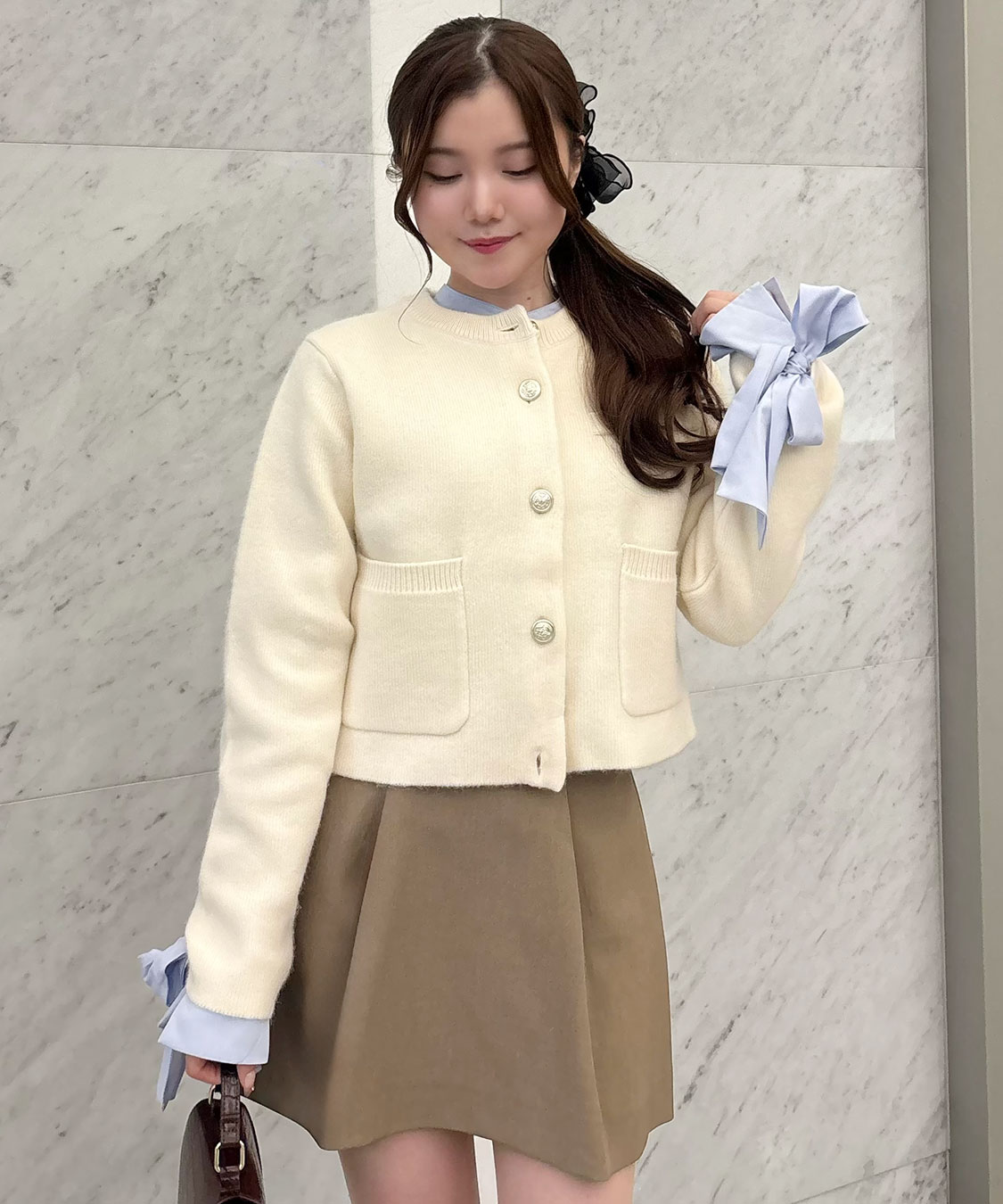 COCO DEAL ラクーン混ダブルフェイスニットカーディガン 杏グレー ラクーン混ダブルフェイスニットカーディガン｜PETAL ONLINE