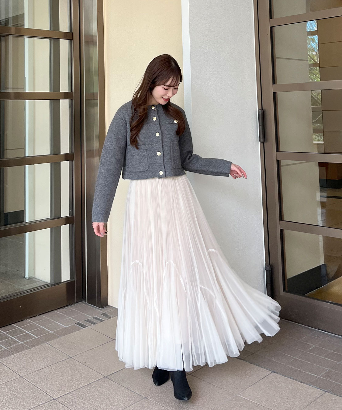 COCO DEAL ラクーン混ダブルフェイスニットカーディガン 杏グレー ラクーン混ダブルフェイスニットカーディガン｜PETAL ONLINE（ペタル