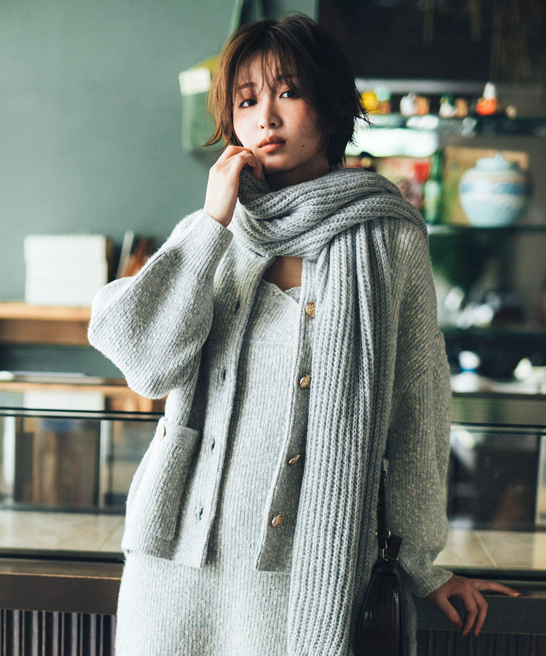 にちょさん ココディール タグ付 シアーリブレースカーディガン 杢グレー にちょさん様専用 ココディール タグ付 シアーリブレース