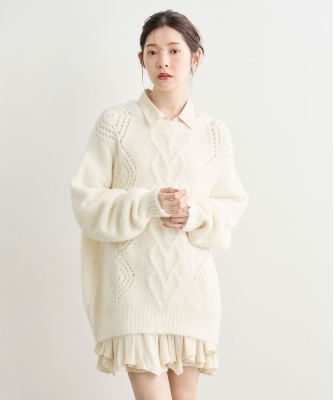 COCO DEAL ケーブルニット×ペプラムシャツミニワンピース ケーブルニット×ペプラムシャツミニワンピース｜PETAL ONLINE（ペタル