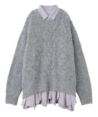 ケーブルニット×ペプラムシャツミニワンピース