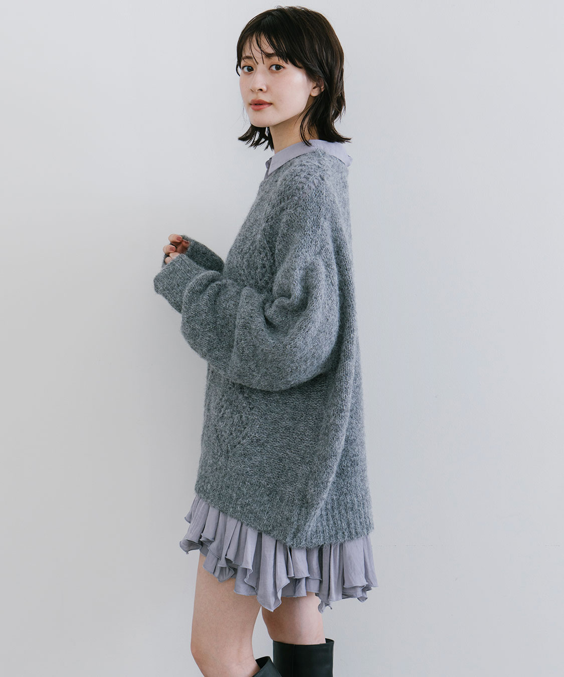 ケーブルニット×ペプラムシャツミニワンピース｜PETAL ONLINE（ペタル