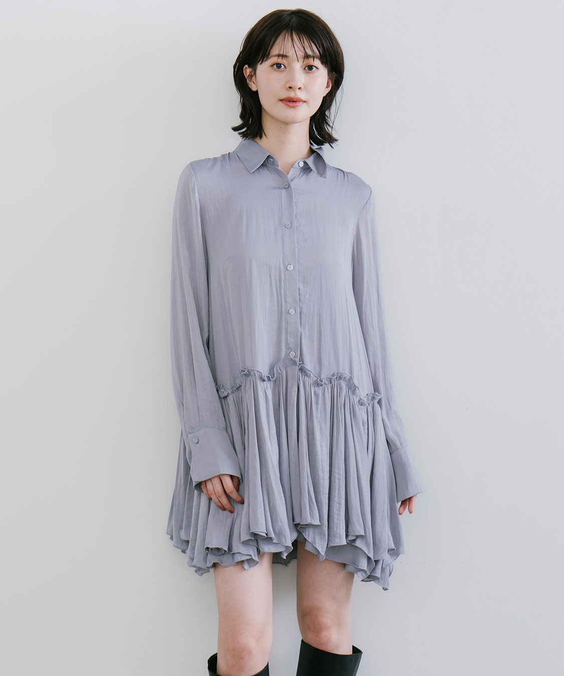 ケーブルニット×ペプラムシャツミニワンピース｜PETAL ONLINE（ペタル