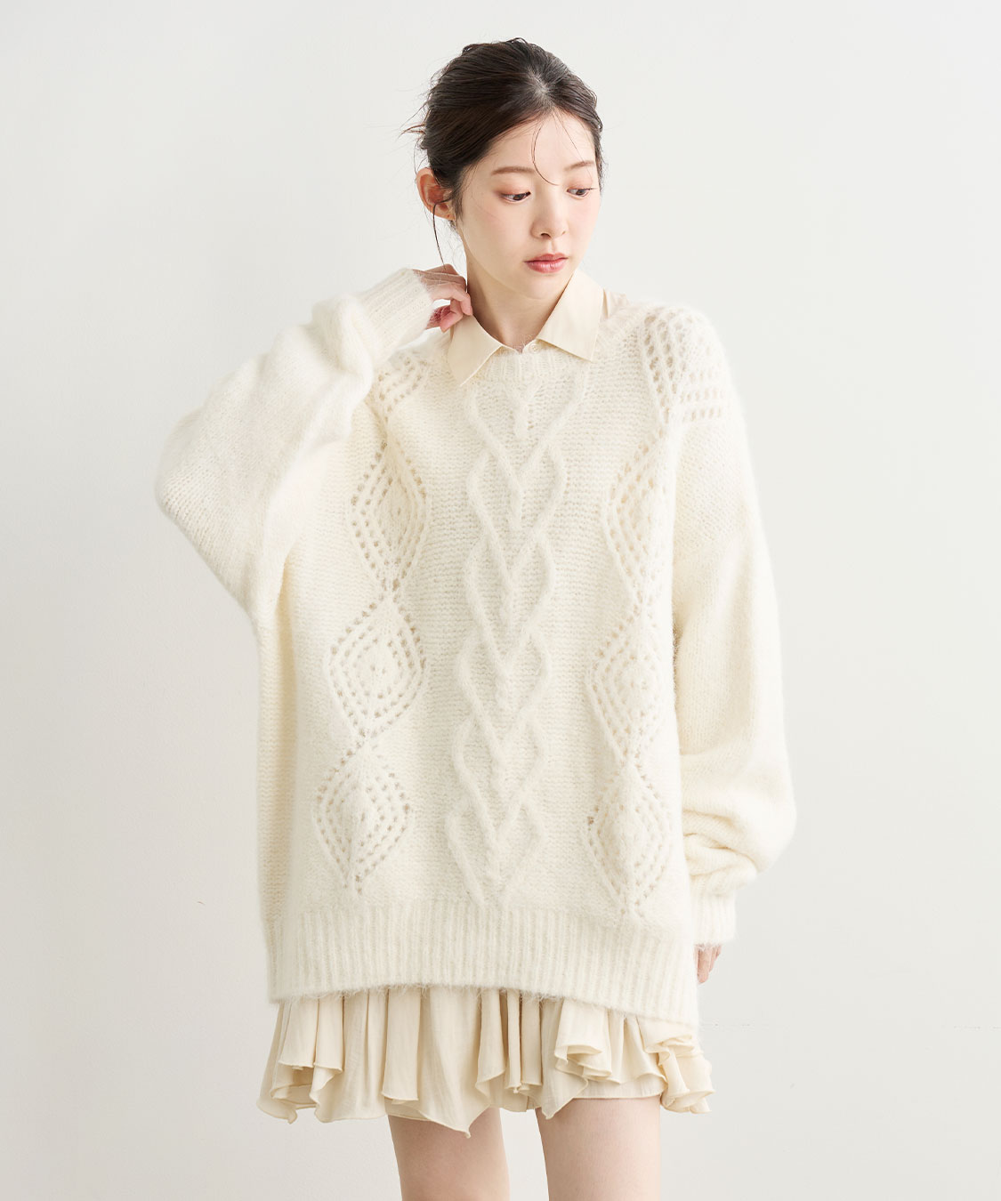 ケーブルニット×ペプラムシャツミニワンピース｜PETAL ONLINE（ペタル