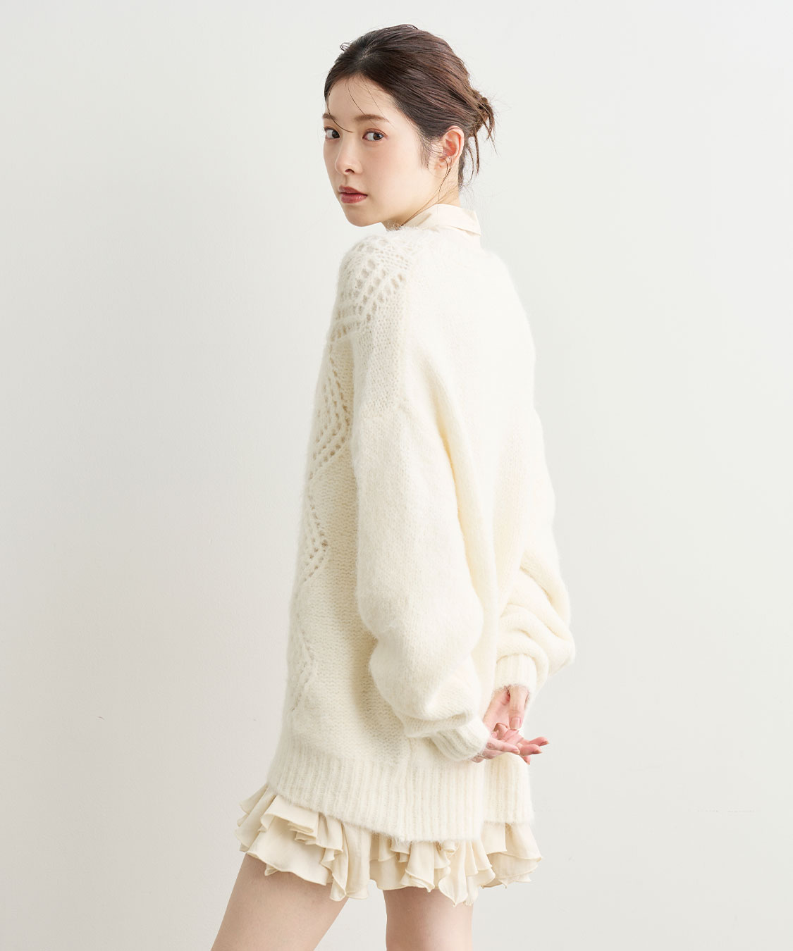 ケーブルニット×ペプラムシャツミニワンピース｜PETAL ONLINE（ペタル