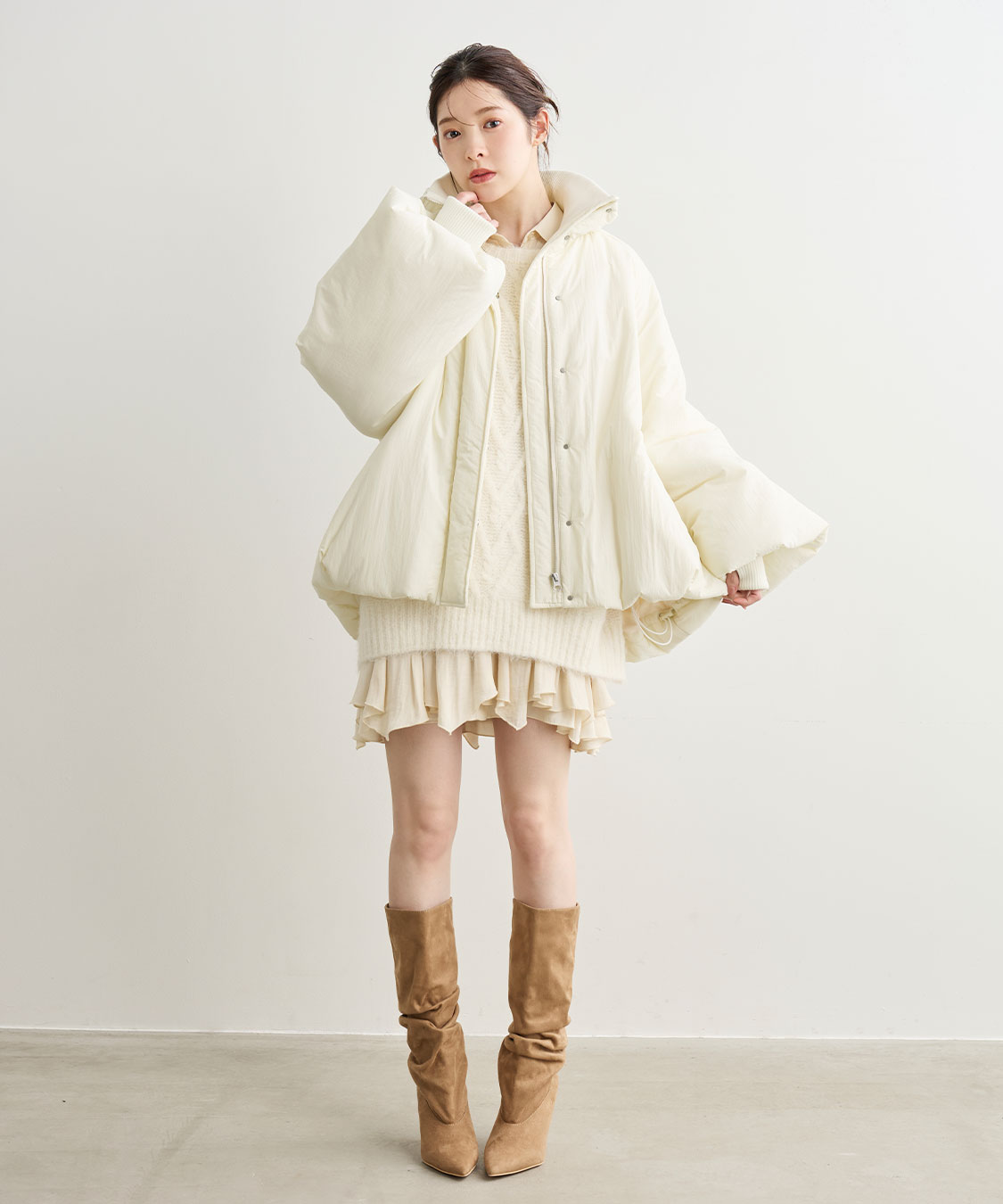 ケーブルニット×ペプラムシャツミニワンピース｜PETAL ONLINE（ペタル