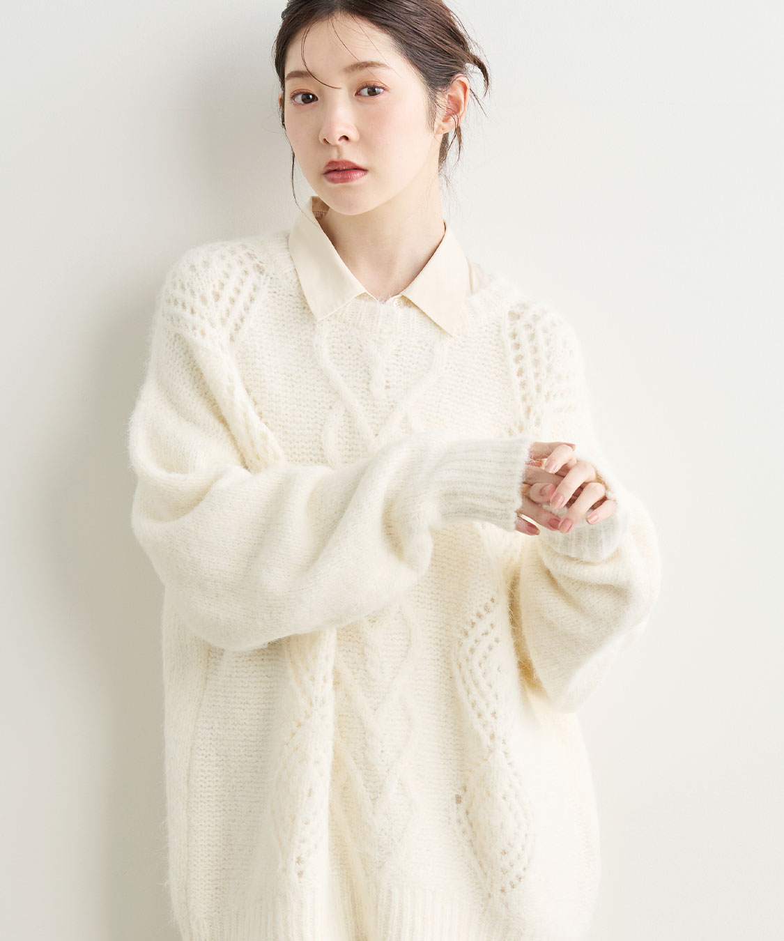 ケーブルニット×ペプラムシャツミニワンピース｜PETAL ONLINE（ペタル