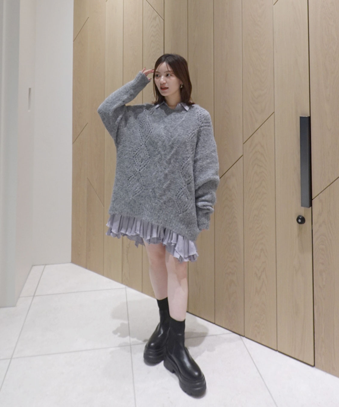 ケーブルニット×ペプラムシャツミニワンピース｜PETAL ONLINE（ペタル