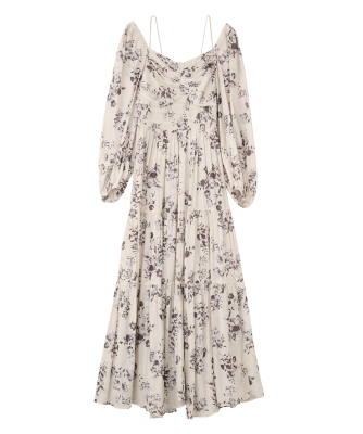 シャーリングティアードフラワーワンピース