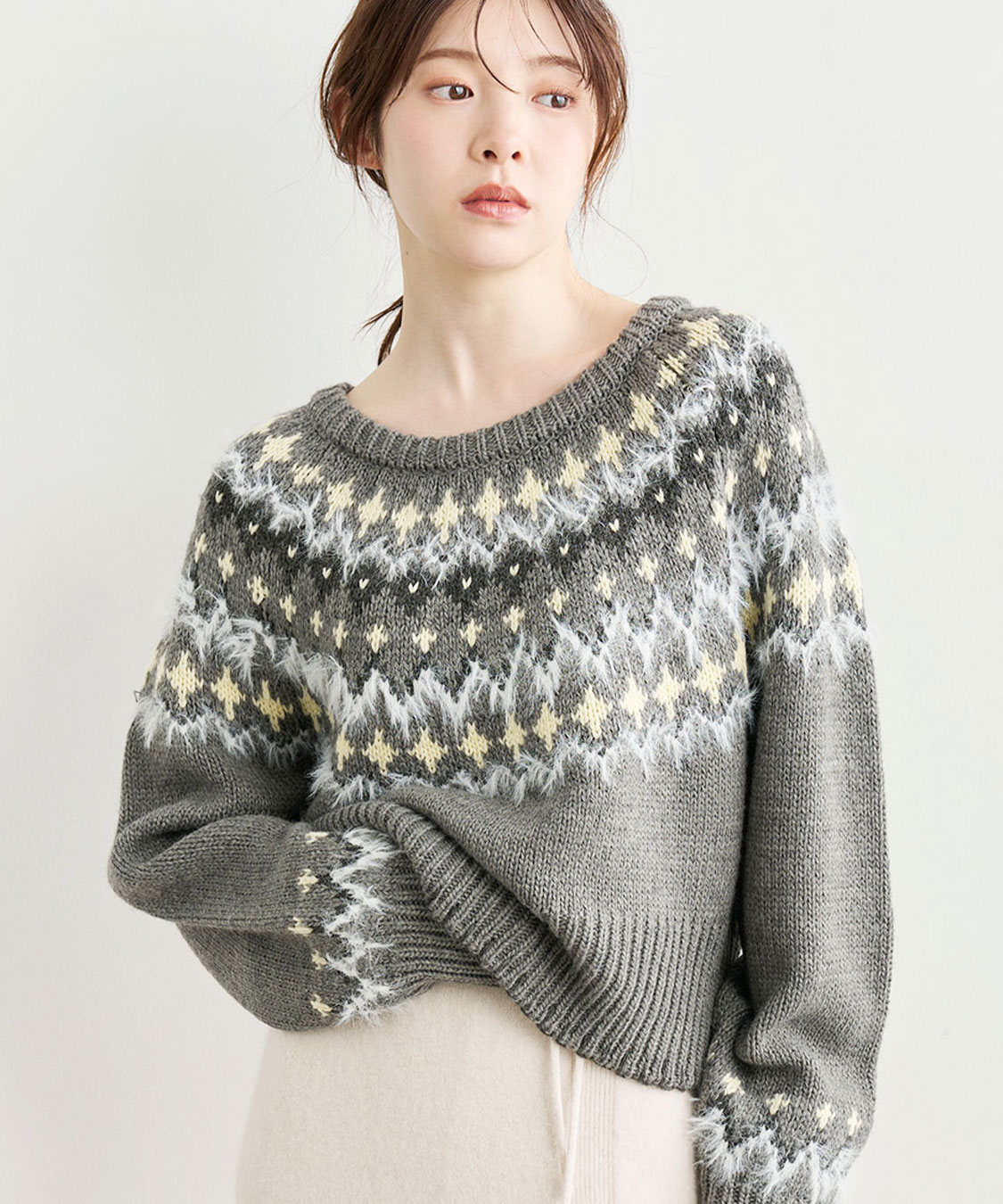 BEAMS ノルディック柄 フェアアイル柄 ニット セーター L グレー 灰 セール】[2024-25 WINTER COLLECTION]ノルディック柄ニットプル