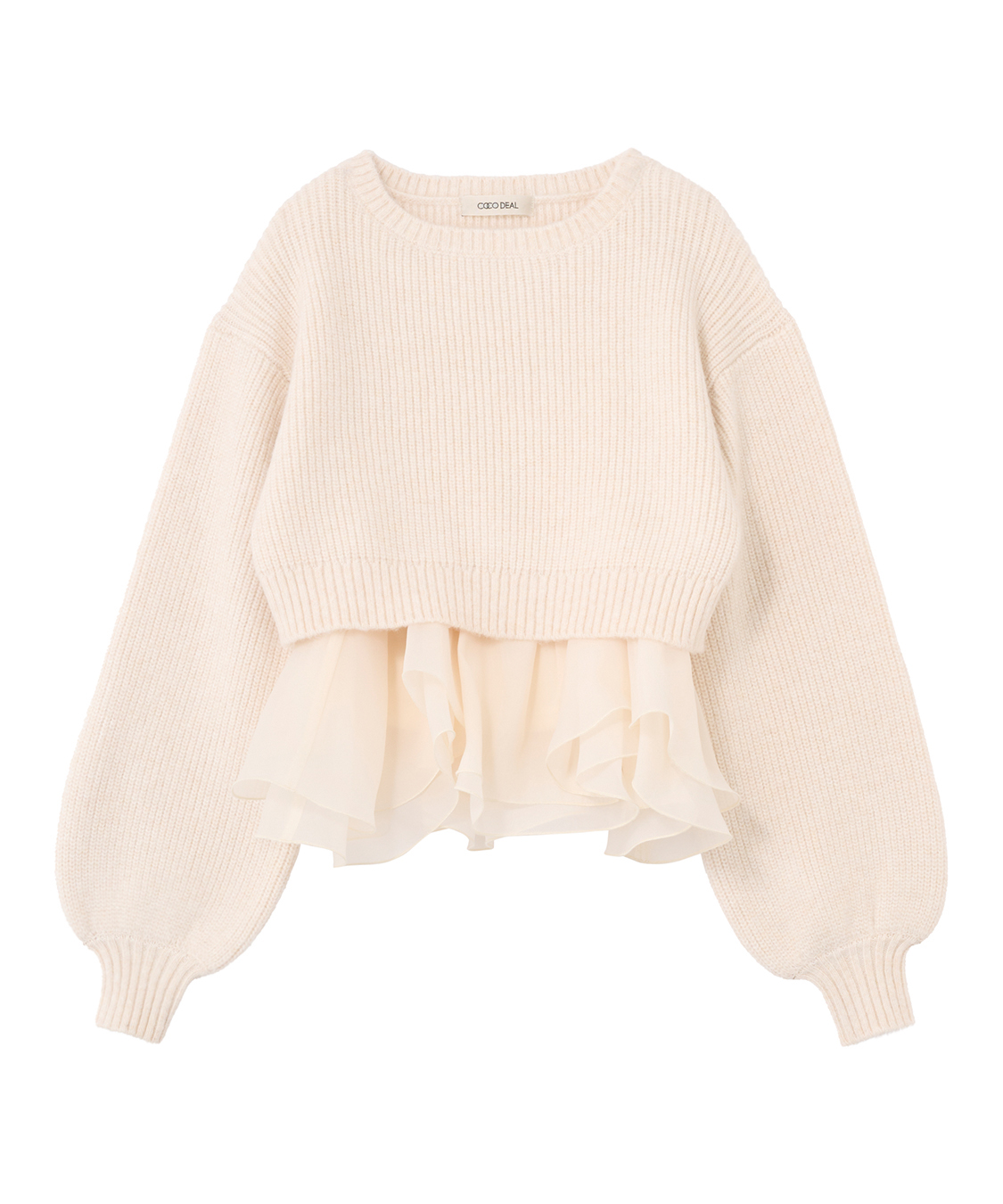 COCO DEAL ペプラムブラウス×パフスリーブニットセット アイボリー ペプラムブラウス×パフスリーブニットセット｜PETAL ONLINE（ペタル