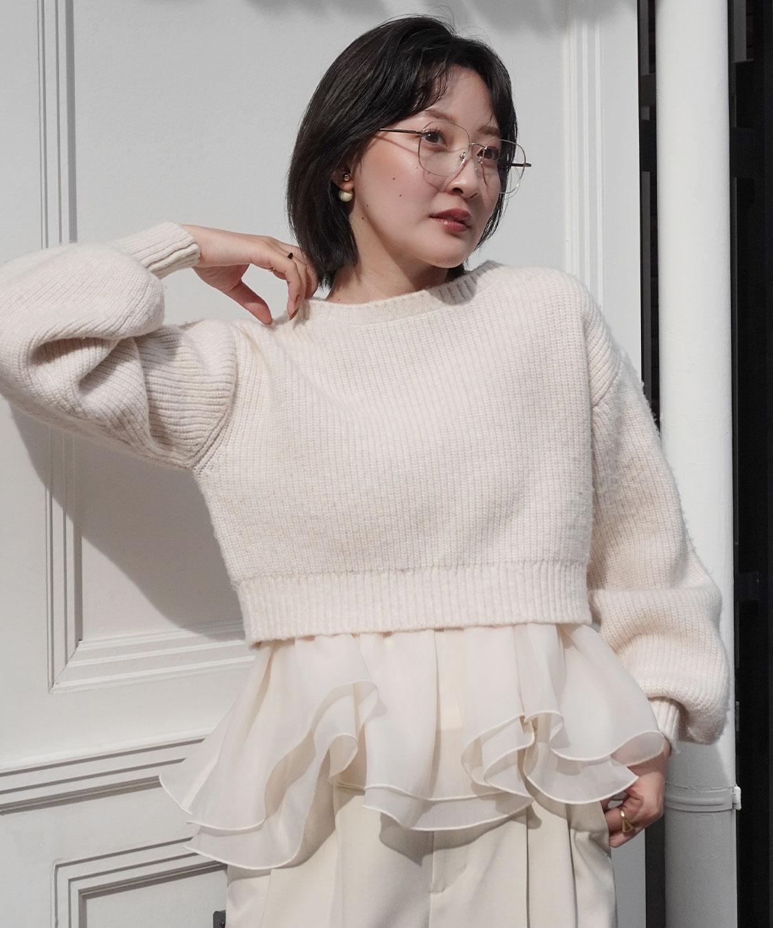 ペプラムブラウス×パフスリーブニットセット｜PETAL ONLINE（ペタル