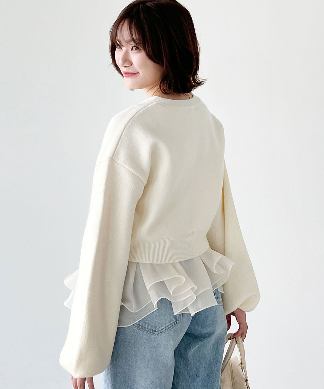 ペプラムブラウス×パフスリーブニットセット｜PETAL ONLINE（ペタル