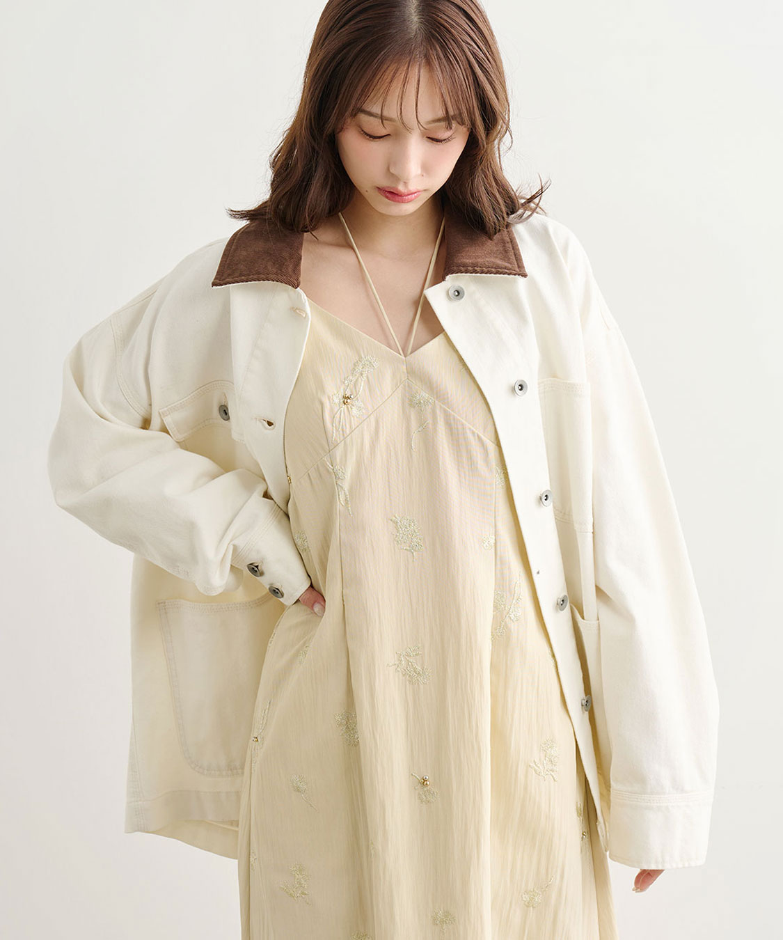 カラーデニムカバーオール (アイボリー) デニムカバーオール｜PETAL ONLINE（ペタルオンライン）