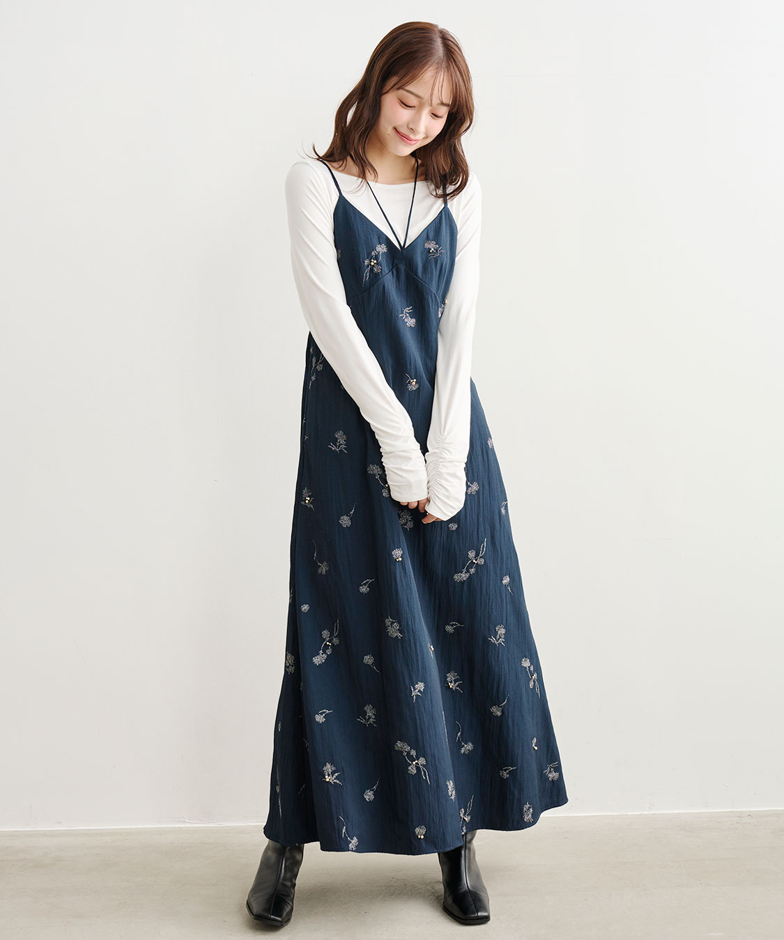 monoha フラワーキャミワンピース monoha ホワイト フラワーキャミワンピース