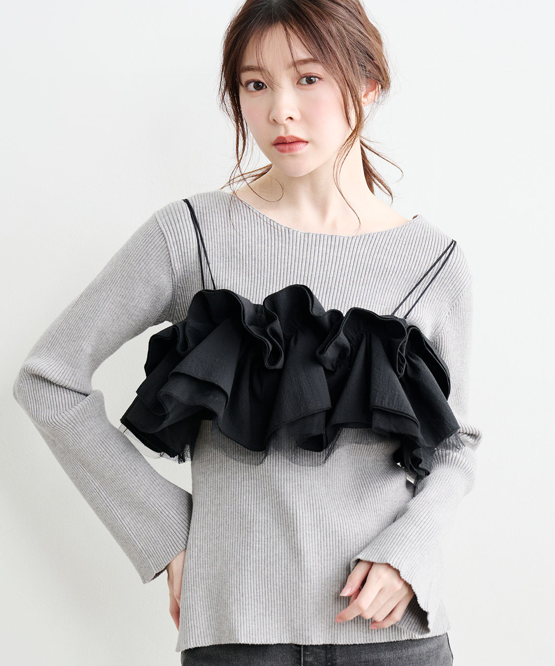 maisonspecialフリル付きグレービスチェ フリルビスチェレイヤードリブニット｜PETAL ONLINE（ペタルオンライン）