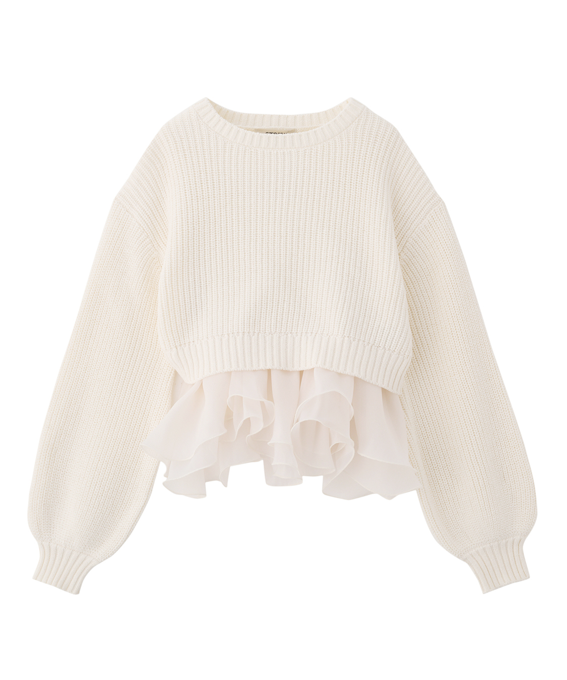 ペプラムブラウス×パフスリーブニットセット アイボリー ペプラムブラウス×パフスリーブニットセット｜PETAL ONLINE（ペタル