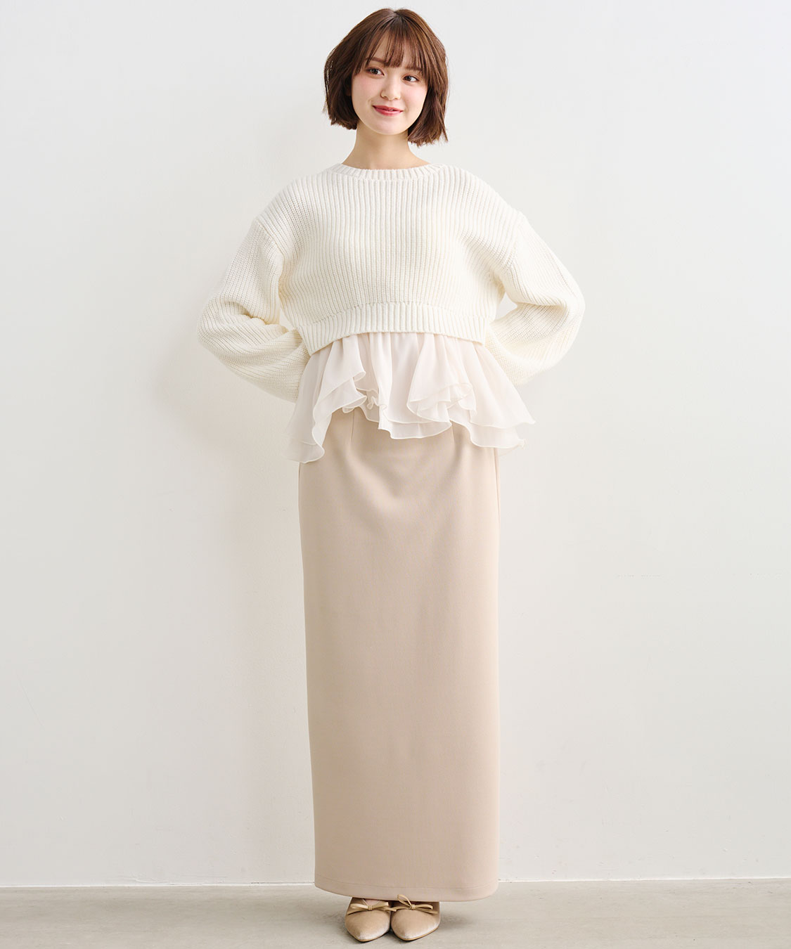 ココディール ぺプラムブラウス×パフスリーブニットセット ペプラムブラウス×パフスリーブニットセット｜PETAL ONLINE（ペタル