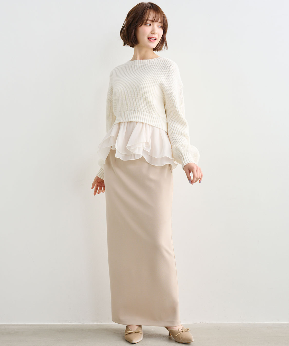 ペプラムブラウス×パフスリーブニットセット｜PETAL ONLINE（ペタル