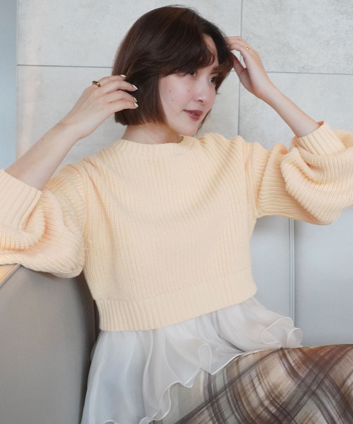 ペプラムブラウス×パフスリーブニットセット｜PETAL ONLINE（ペタル