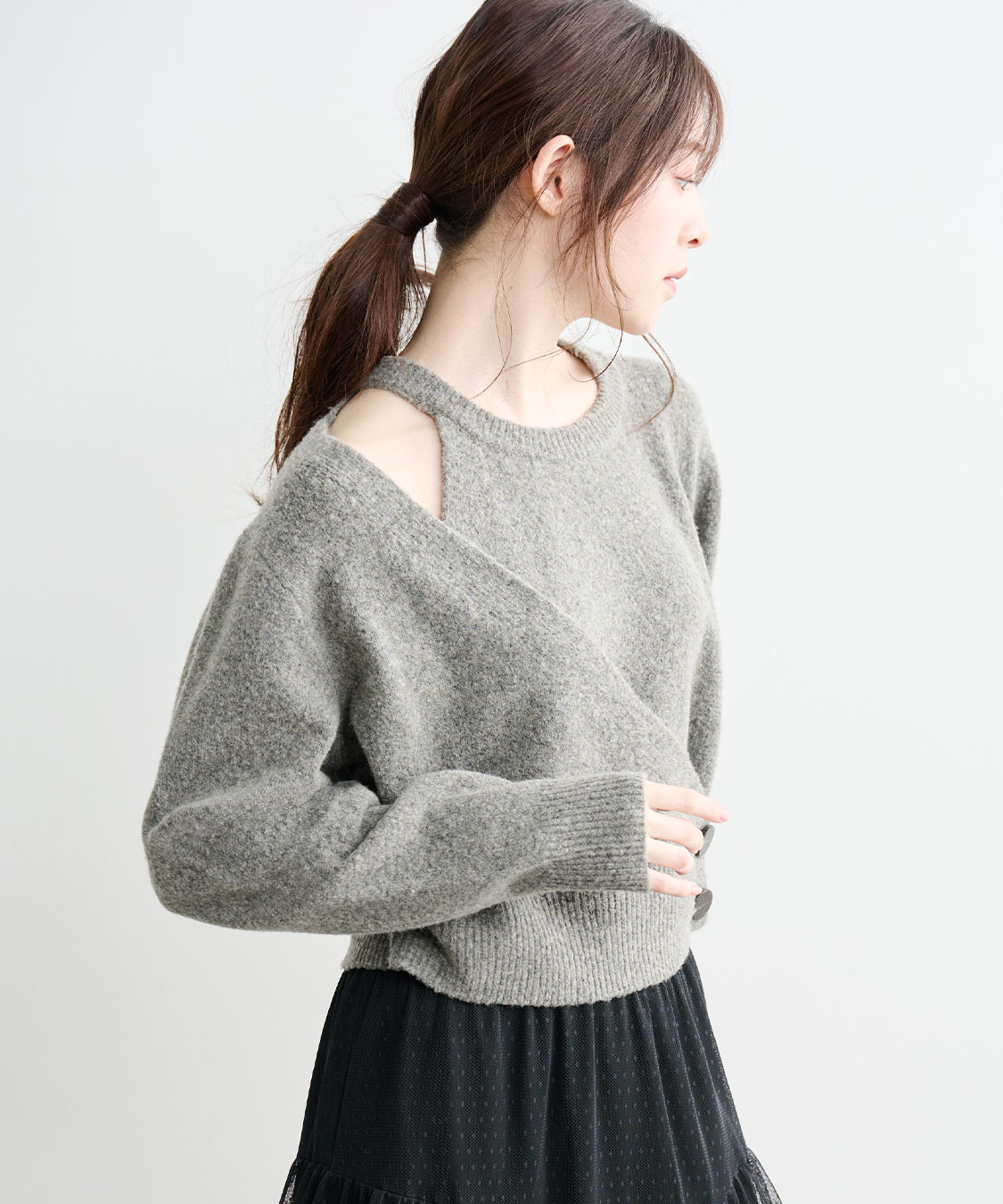 COCODEAL レイヤード風アシメニット　チャコール レイヤード風アシメニット｜PETAL ONLINE（ペタルオンライン）