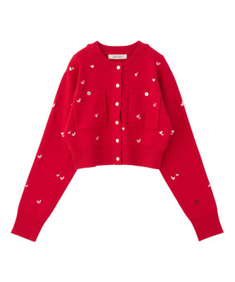 小花/ハート刺繍ニットカーディガン