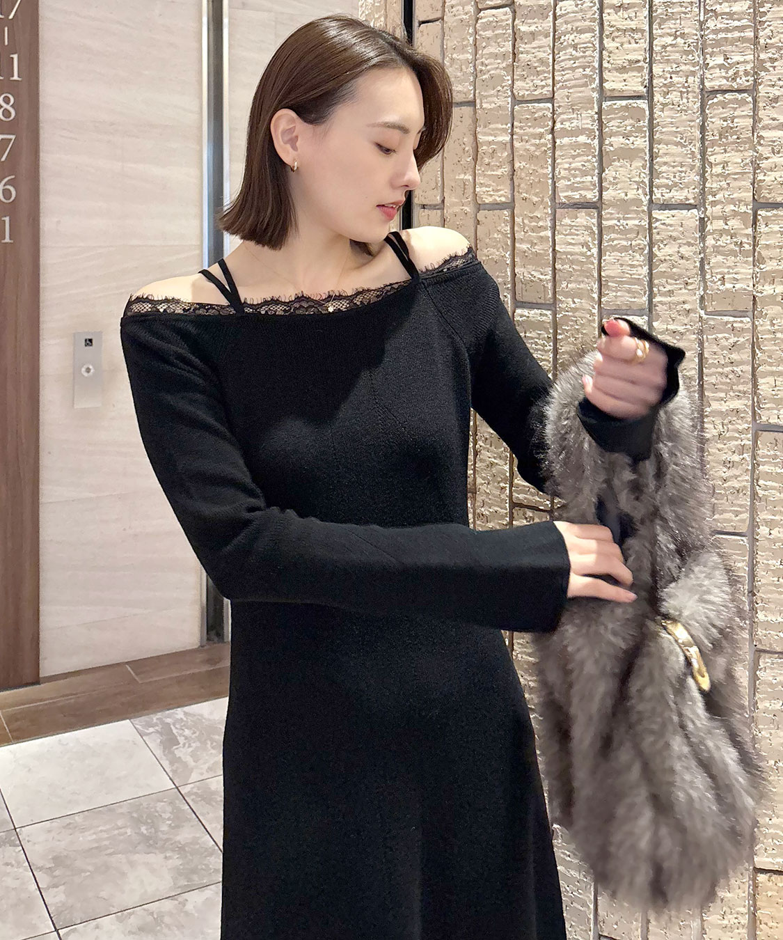 レースディティールオフショルニットワンピース｜PETAL ONLINE（ペタル