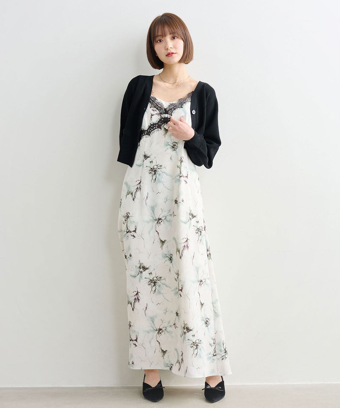 フラワープリントレーストリムキャミワンピース｜PETAL ONLINE（ペタル