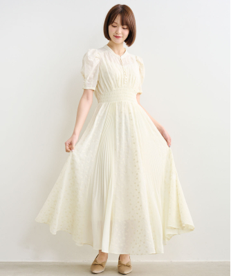 極美品【René】花柄 刺繍ツイードワンピース ボタニカル刺 プリーツ 38 白 フラワー刺繍プリーツ切り替えワンピース｜PETAL ONLINE（ペタル