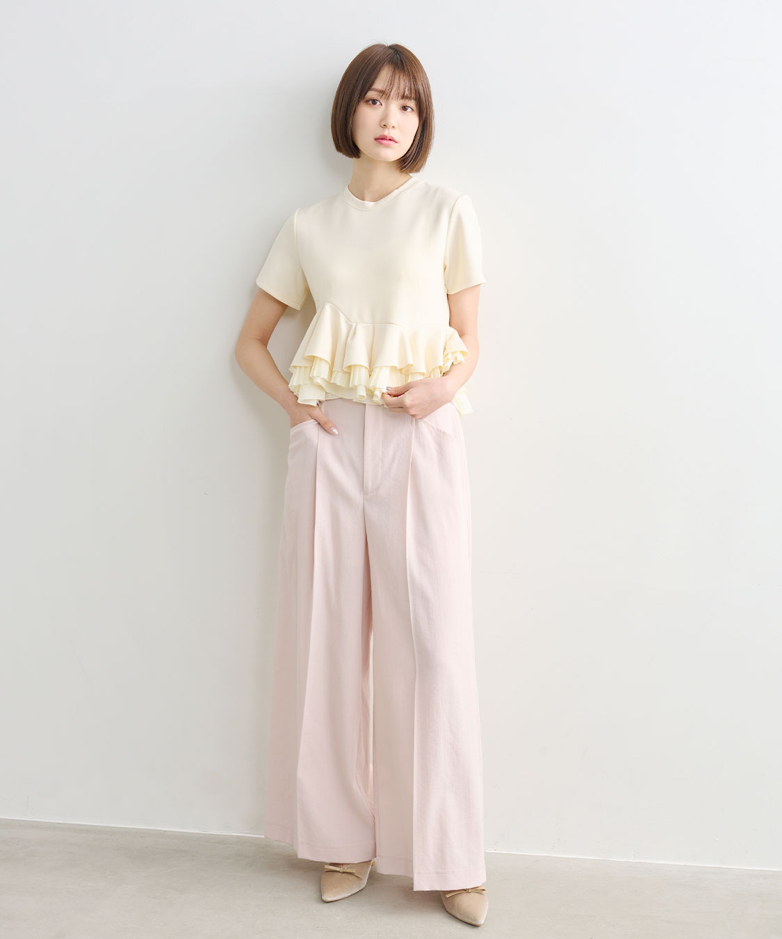 リネンライクバックフラップワイドパンツ｜PETAL ONLINE（ペタル